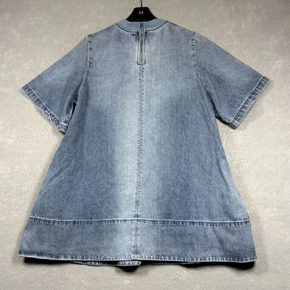 Free People Harlow Mini Dress Women's Size Small Ocean Blue Denim Pockets